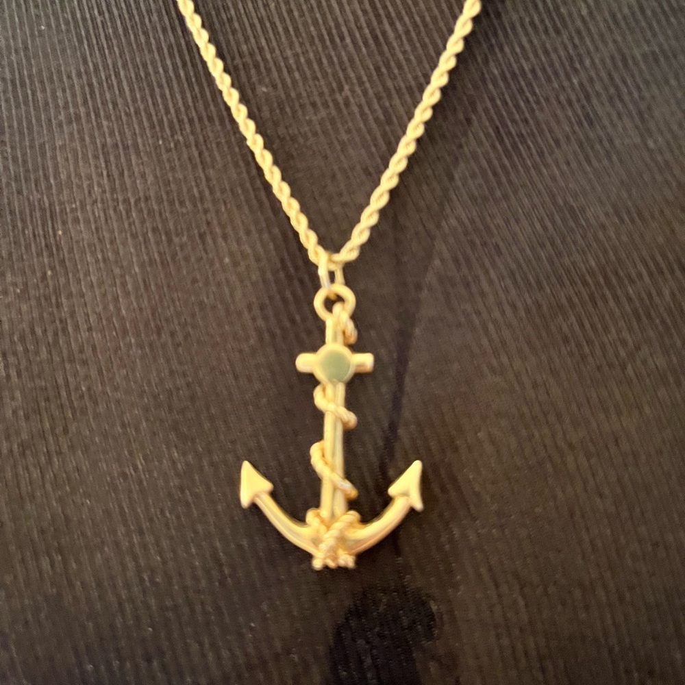 Gold anchor pendant and chain 10k gold 24"